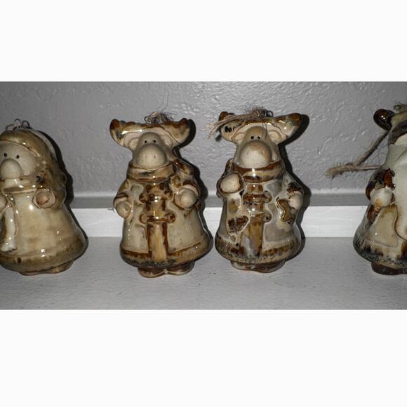 Rustic Stoneware Christmas Ornaments Set • Santa Angel Bear Moose • 12 Figurines - Picture 6 of 9